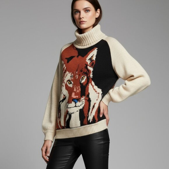 $238 ALDO MARTINS Kinka leopard turtleneck sweater S - Picture 2 of 8